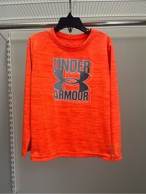 Under Armour Kids Long Sleeve Performance Tee - Bright Orange with Gray Logo
